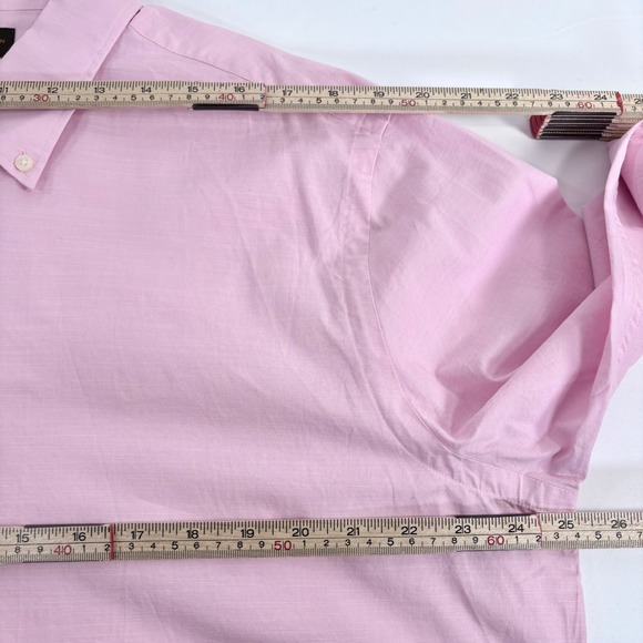 Thomas Dean Button Down Shirt Pink XXL Slub Cotton Long Sleeve Mens - Picture 6 of 8